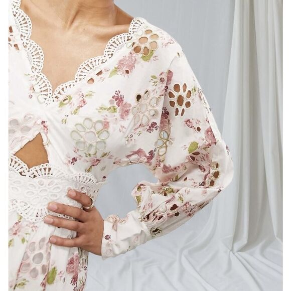 Curve Broderie Eyelet Twist Front Floral Midi Dress US 24 NWT Cotton - Picture 6 of 10